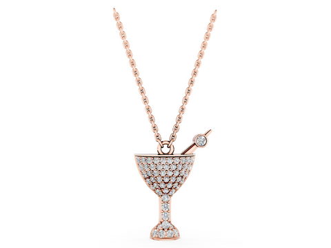 Rose gold Pavé Round Diamond Martini Glass Pendant with Bezel Prong Setting