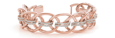 Rose gold Pavé Round Diamond Open Link Cuff Bracelet