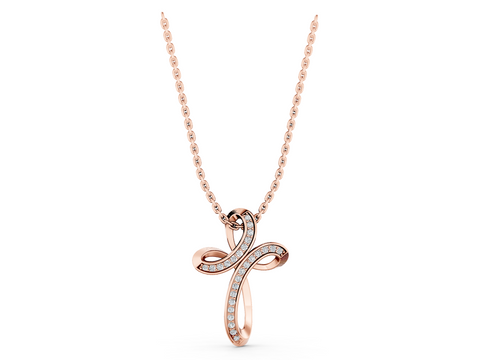 Rose gold Pavé Round Diamond Prong Cross Pendant