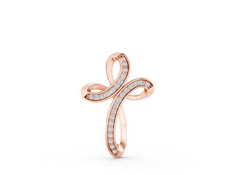 Rose gold Pavé Round Diamond Prong Cross Pendant