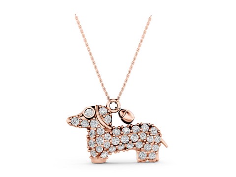 Rose gold Pavé Round Diamond Prong-Set Dachshund Pendant