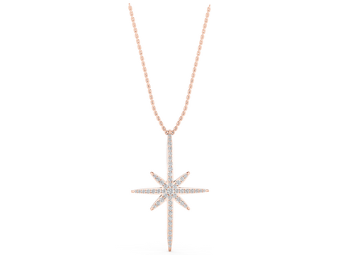 Rose gold Pavé Round Diamond Starburst Pendant with Prong Setting