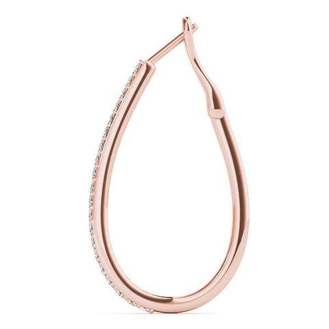 Rose gold Pavé Round Diamond Teardrop Hoop Earrings with Hidden Hinged Setting