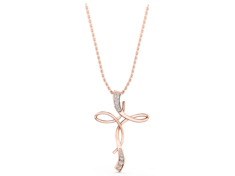 Rose gold Pavé Round Diamond Twist Cross Pendant