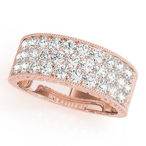 Rose gold Pavé Round Diamond Wide Band with Milgrain Edge