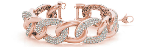 Rose gold Pavé Round Stone Chain Link Bracelet with Heart Clasp