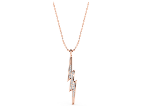 Rose gold Pavé Set Lightning Bolt Pendant with Round Cut Stones