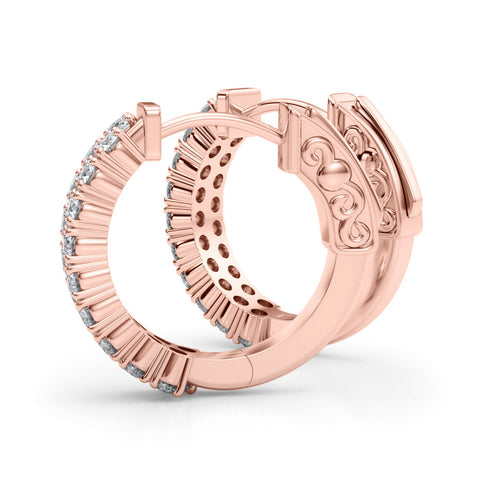 Rose gold Pave Round Diamond Hoop Earrings with Channel Band and Shared Prong Setting