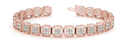 Rose gold Pave Round Diamond Tennis Bracelet with Milgrain Bezel Setting