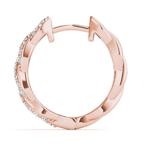 Rose gold Pave Round Diamond Twisted Hoop Earrings with Shared Prong Setting