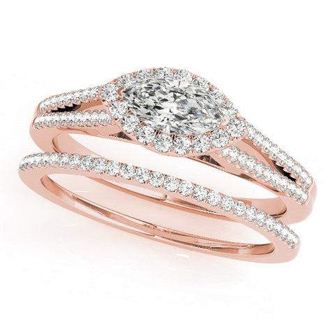 Rose gold Pave Split Shank Halo Marquise Cut Prong Set Ring