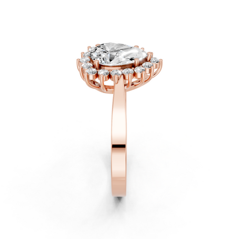 Rose gold Pear Cut Diamond Pavé Band Solitaire Ring with Four-Prong Setting
