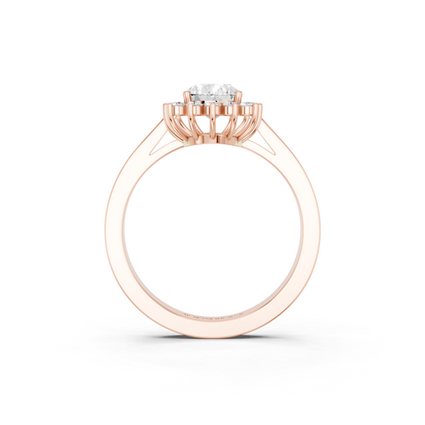 Rose gold Pear Cut Diamond Pavé Band Solitaire Ring with Four-Prong Setting
