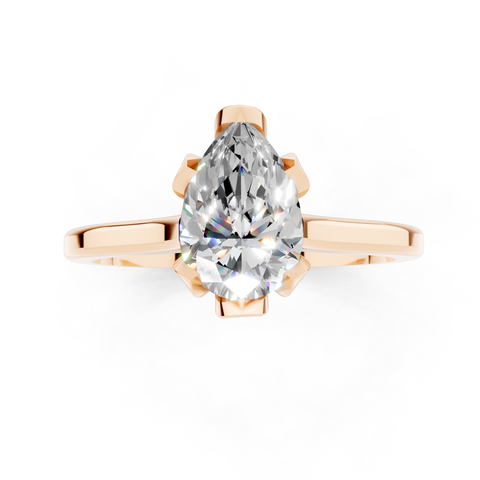 Rose gold Pear Cut Solitaire Diamond Ring with Flower-Prong Setting and Classic Band