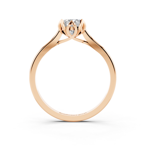 Rose gold Pear Cut Solitaire Diamond Ring with Flower-Prong Setting and Classic Band