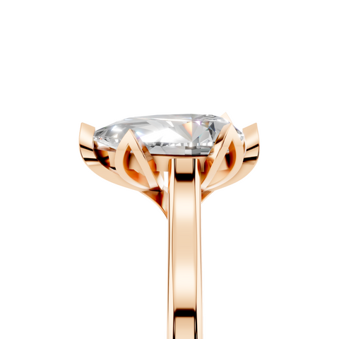 Rose gold Pear Cut Solitaire Diamond Ring with Flower-Prong Setting and Classic Band