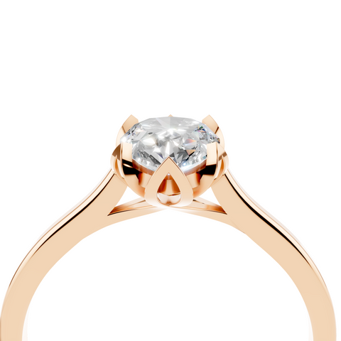 Rose gold Pear Cut Solitaire Diamond Ring with Flower-Prong Setting and Classic Band