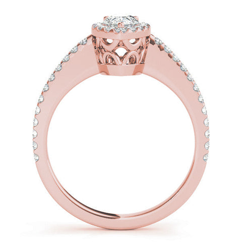 Rose gold Pear Halo Diamond Engagement Ring with Pavé Band and Prong Setting