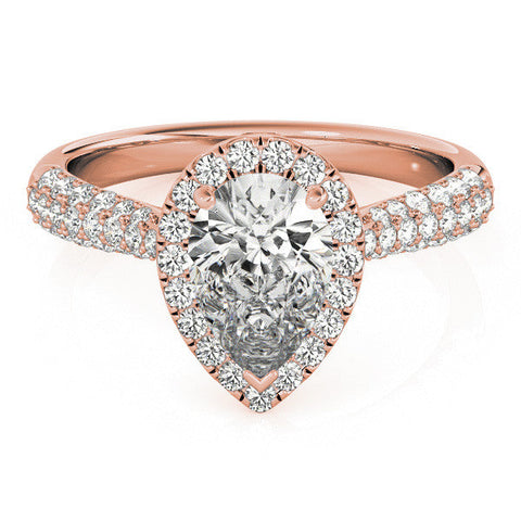Rose gold Pear Halo Diamond Ring with Pave Band and Prong Setting