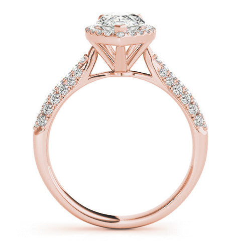 Rose gold Pear Halo Diamond Ring with Pave Band and Prong Setting
