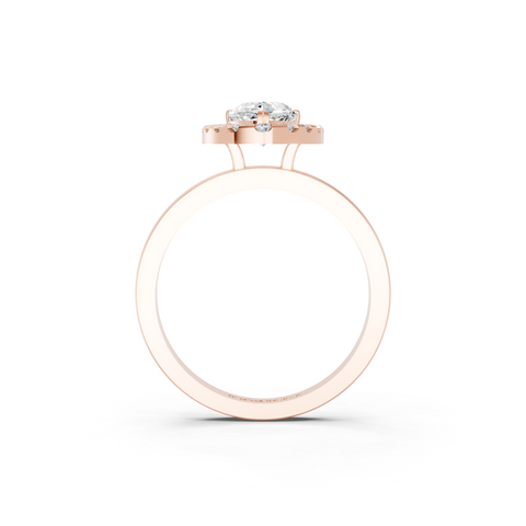 Rose gold Pear Halo Diamond Solitaire with Pavé Band and Four-Prong Setting