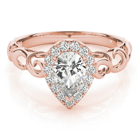 Rose gold Pear Halo Scrollwork Engagement Ring with Prong Setting