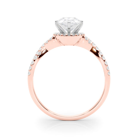 Rose gold Fancy Pink Pear  Halo Twist Band Solitaire Prong Setting Ring