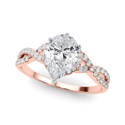 Rose gold Fancy Blue Pear  Halo Twist Band Solitaire Prong Setting Ring