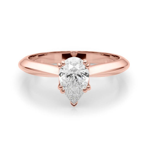 Rose gold Pear-Shaped Solitaire Diamond Ring with Tapered Band and Six-Prong Setting