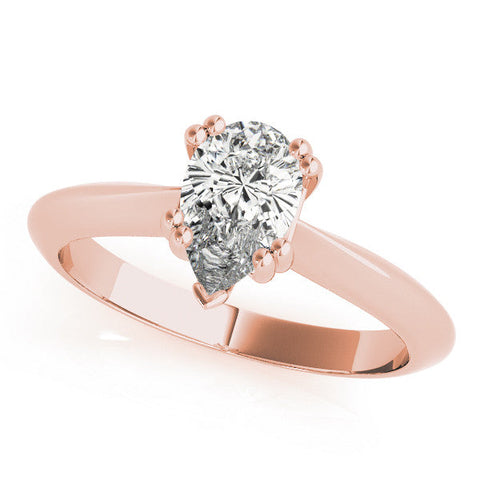 Rose gold Pear-Shaped Solitaire Diamond Ring with Tapered Band and Six-Prong Setting