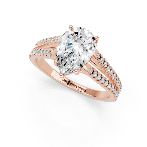 Rose gold Pear Solitaire Split Shank Pavé Diamond Engagement Ring