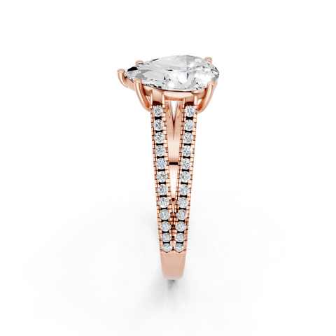 Rose gold Pear Solitaire Split Shank Pavé Diamond Engagement Ring