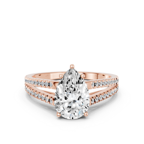 Rose gold Pear Solitaire Split Shank Pavé Diamond Engagement Ring