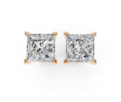 Rose gold Princess Brilliant Diamond Stud Earrings