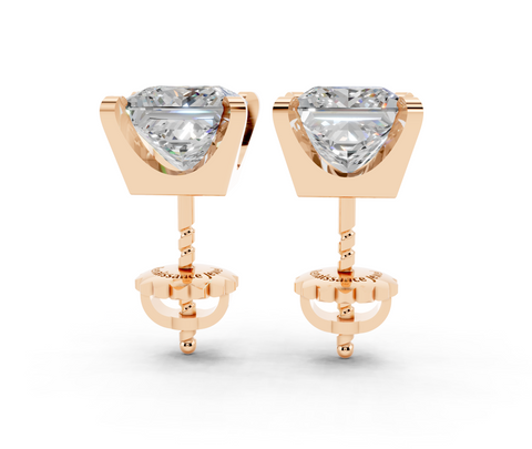 Rose gold Princess Brilliant Diamond Stud Earrings
