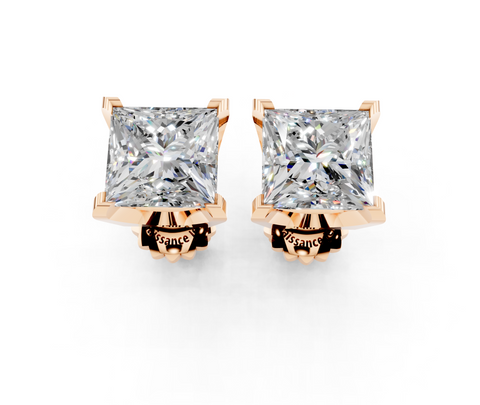 Rose gold Princess Brilliant Diamond Stud Earrings
