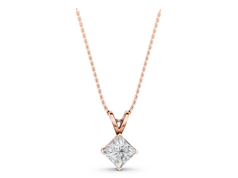 Rose gold Princess Cut Bezel Set Pendant