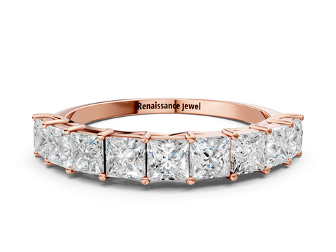 Rose gold Princess Cut Diamond Channel Set Eternity Band with Prong Setting