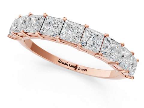 Rose gold Princess Cut Diamond Channel Set Eternity Band with Prong Setting