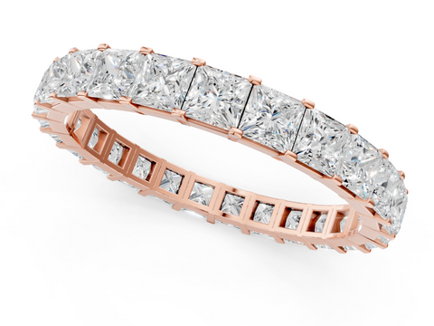 Rose gold Princess Cut Diamond Eternity Band with Channel Setting and Shared Prong