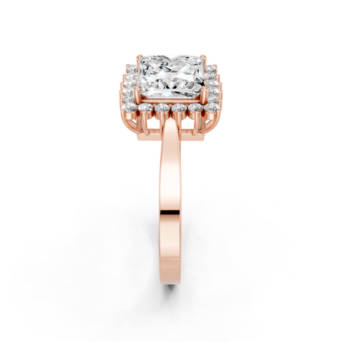 Rose gold Princess Cut Diamond Pavé Band Solitaire Ring with Four-Prong Setting