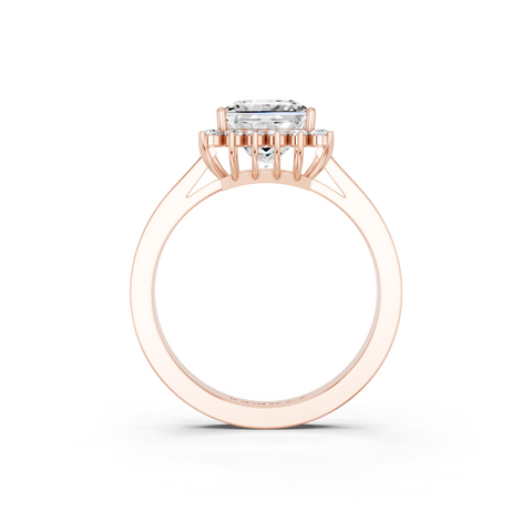 Rose gold Princess Cut Diamond Pavé Band Solitaire Ring with Four-Prong Setting