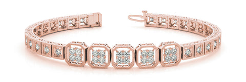 Rose gold Round Diamond Tennis Bracelet with Milgrain Bezel Setting