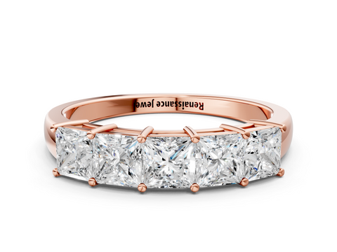Rose gold Princess Cut Five-Stone Diamond White Gold Band with Prong Setting