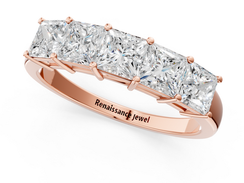 Rose gold Princess Cut Five-Stone Diamond White Gold Band with Prong Setting
