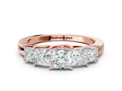 Rose gold Princess Cut Five-Stone Prong Set White Gold Band