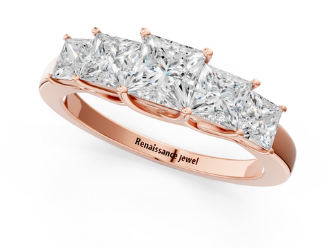 Rose gold Princess Cut Five-Stone Prong Set White Gold Band