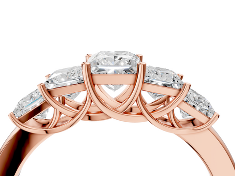 Rose gold Princess Cut Five-Stone Prong Set White Gold Band