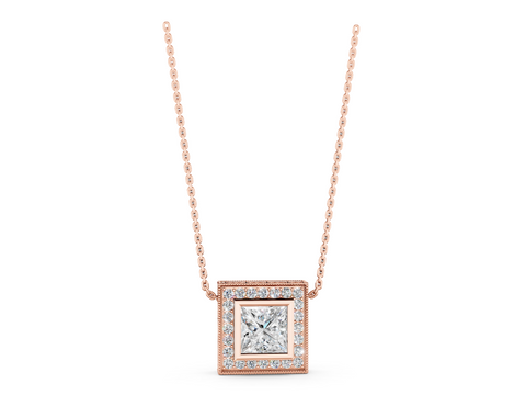 Rose gold Princess Cut Halo Bezel Pendant