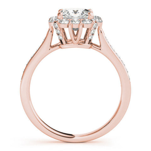 Rose gold Princess Cut Halo Diamond Engagement Ring with Pave Band and Four-Prong Setting